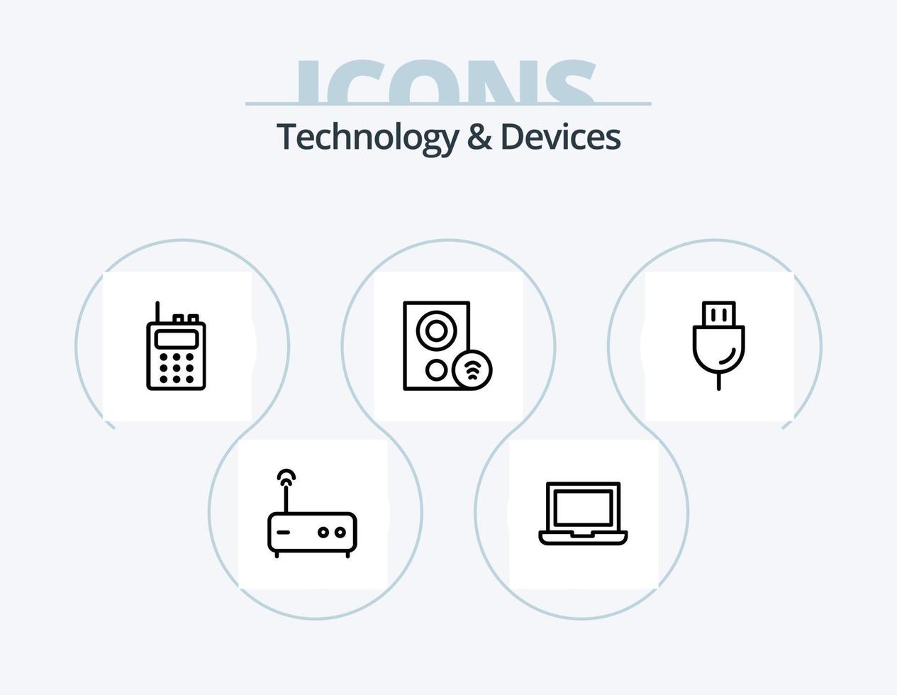 enheter linje ikon packa 5 ikon design. . tallrik. router. elektronik. matlagning vektor