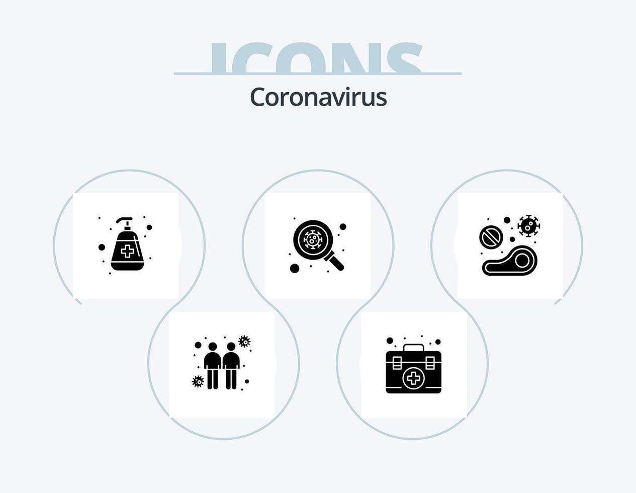 coronavirus glyf ikon packa 5 ikon design. mat. virus. hand tvätta. Sök. medicinsk vektor