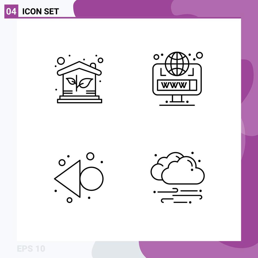 Stock Vector Icon Pack mit 4 Zeilenzeichen und Symbolen für Eco Left Property Site Wetter editierbare Vektordesign-Elemente