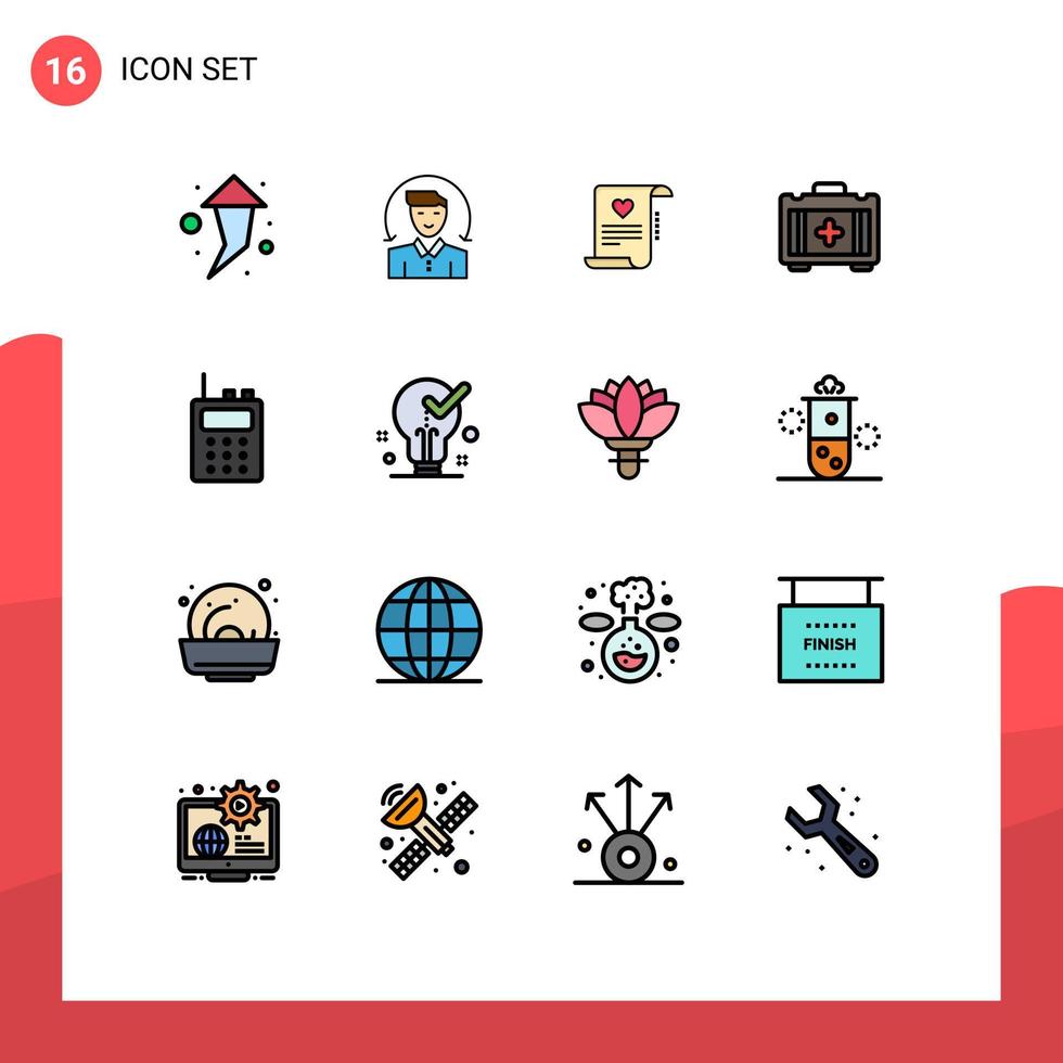 uppsättning av 16 modern ui ikoner symboler tecken för walkie prat kommunikation papper hälsoväska medicinsk redigerbar kreativ vektor design element