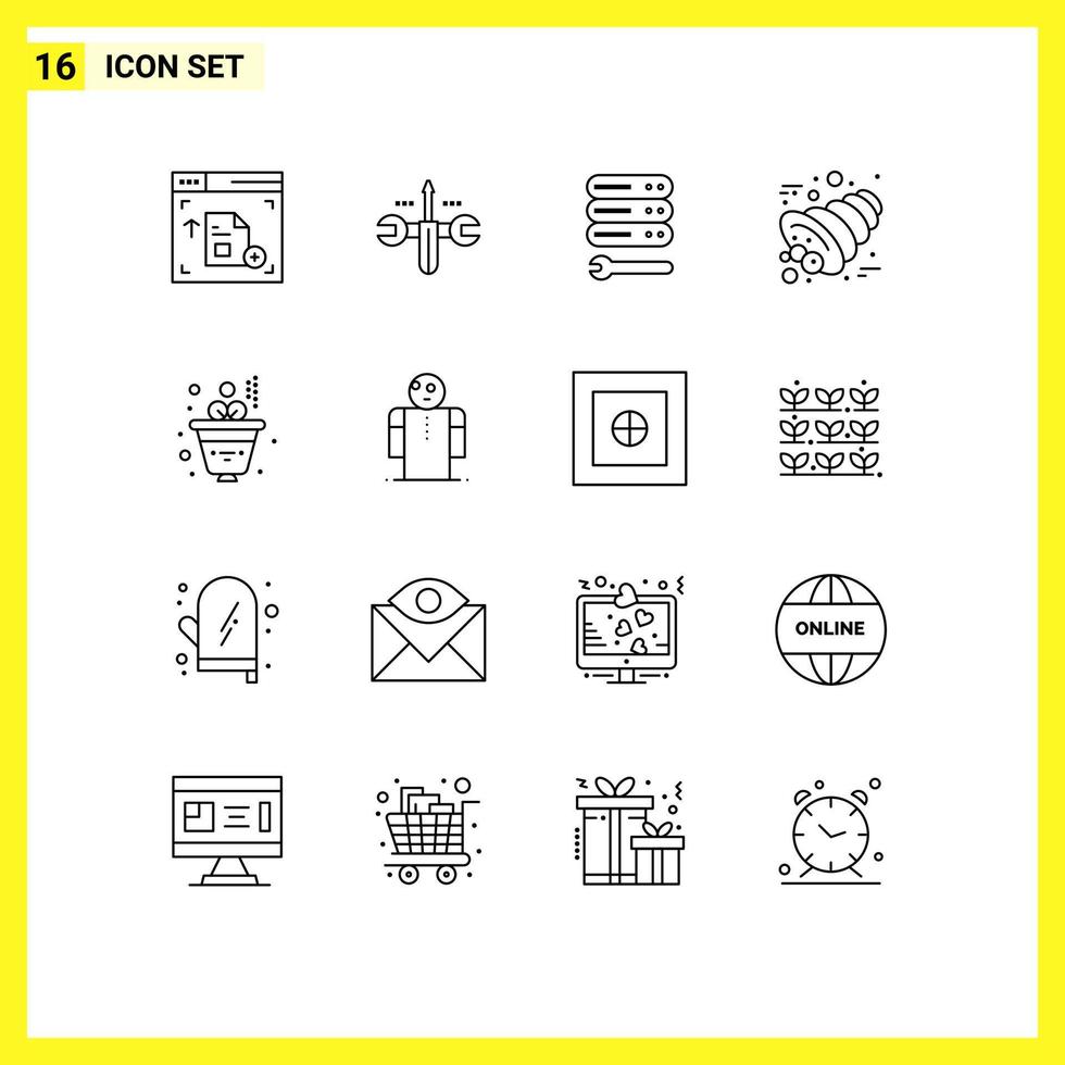 satz von 16 modernen ui-symbolen symbole zeichen für investitionsgeschäftseinstellungen danksagung füllhorn editierbare vektordesignelemente vektor