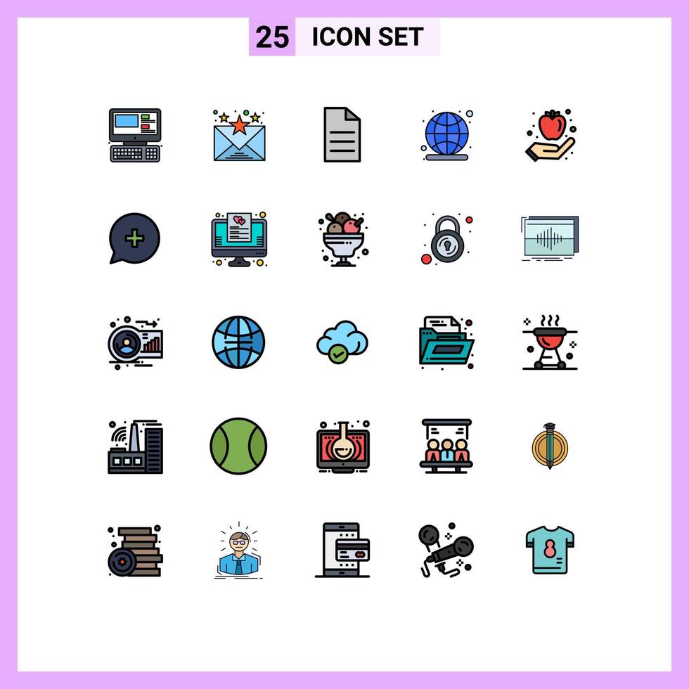 25 gefüllte Linien flaches Farbkonzept für mobile Websites und Apps gesundes Frühstück Apfeldaten seo globale editierbare Vektordesign-Elemente vektor