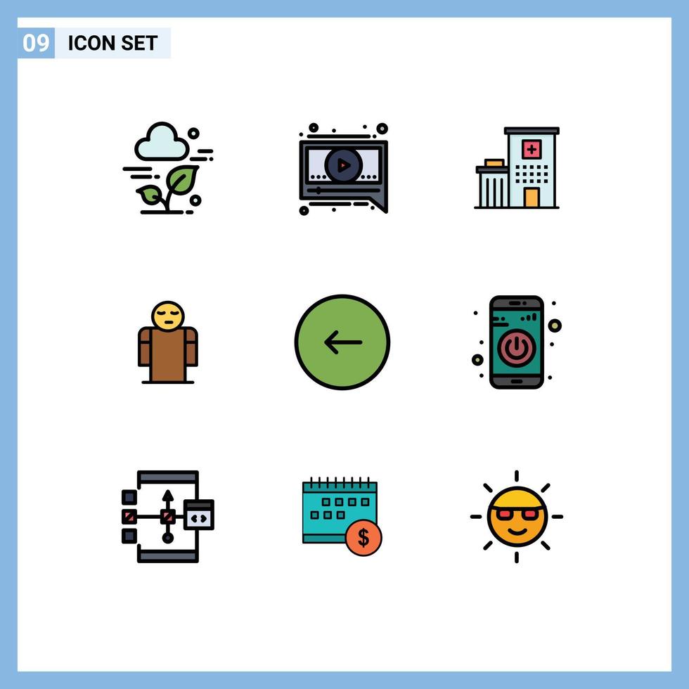 modern uppsättning av 9 fylld linje platt färger och symboler sådan som multimedia tillbaka byggnad person händer redigerbar vektor design element