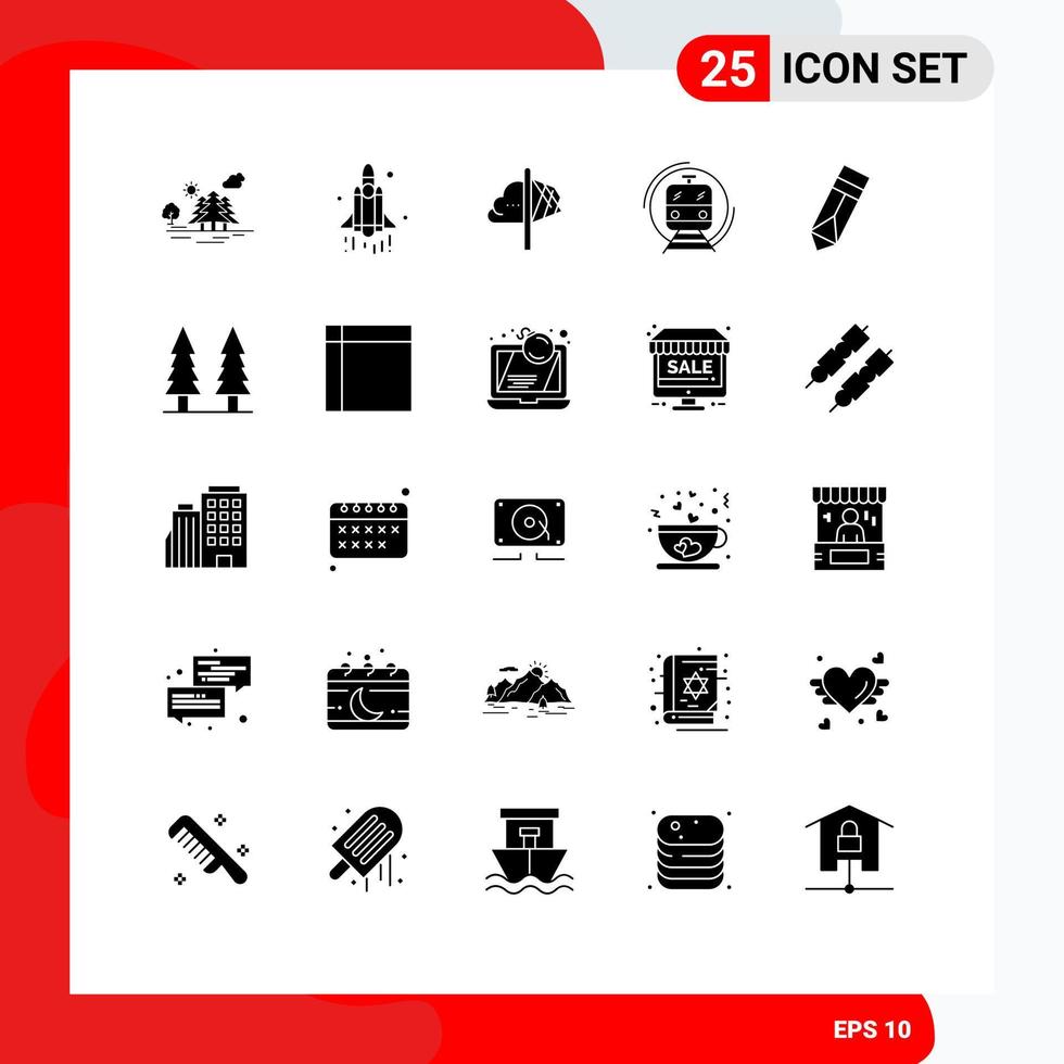 25 solides Glyphenpaket der Benutzeroberfläche mit modernen Zeichen und Symbolen der U-Bahn-Technologie, U-Bahn-Einblick, editierbare Vektordesign-Elemente vektor