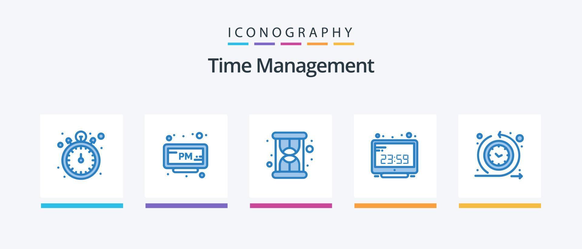 Zeitmanagement Blue 5 Icon Pack inklusive Regular. Anzeige. Sanduhr. Computerzeit. Rechner. kreatives Symboldesign vektor