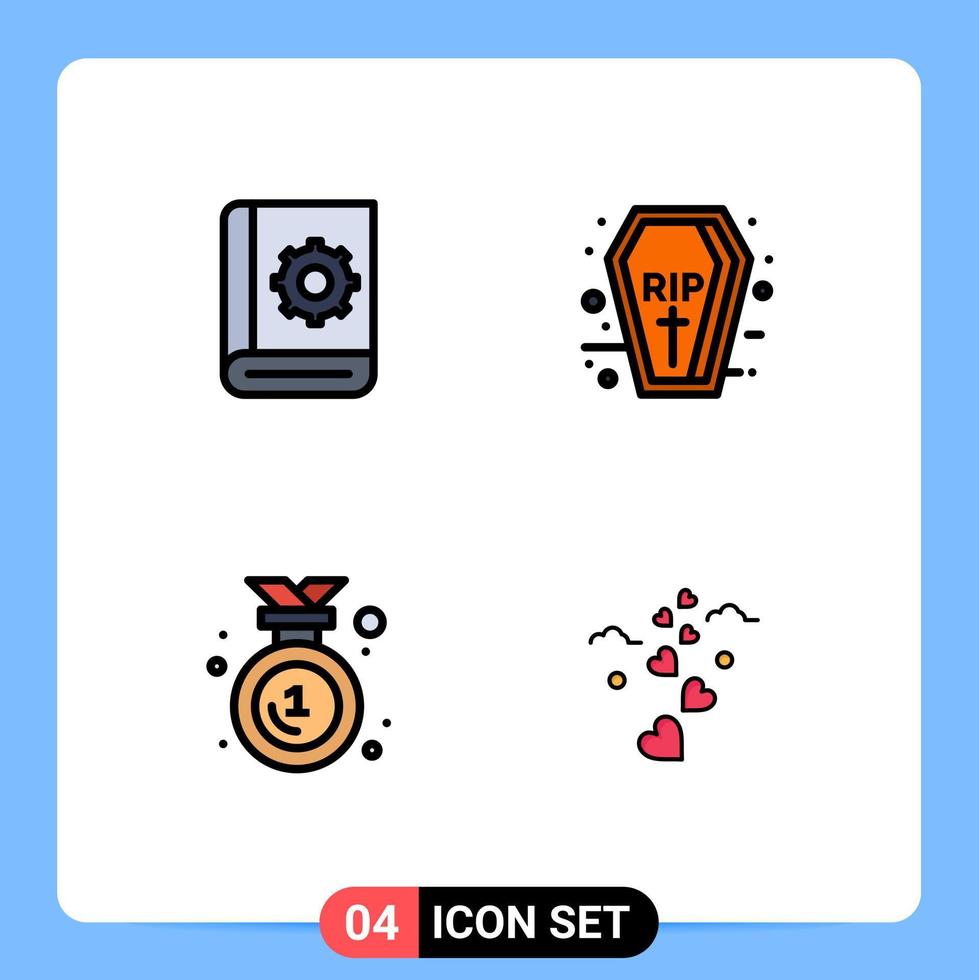 Stock Vector Icon Pack mit 4 Zeilenzeichen und Symbolen für die Assistentenpreisanweisung Halloween-Emblem editierbare Vektordesign-Elemente