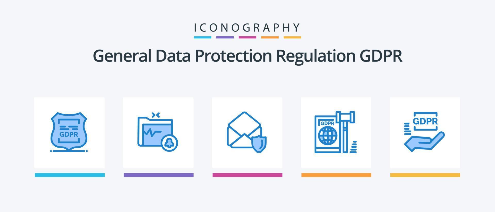 gdpr blue 5 icon pack inklusive sicher. gdpr. sicherer Ordner. EU. Sicherheit. kreatives Symboldesign vektor