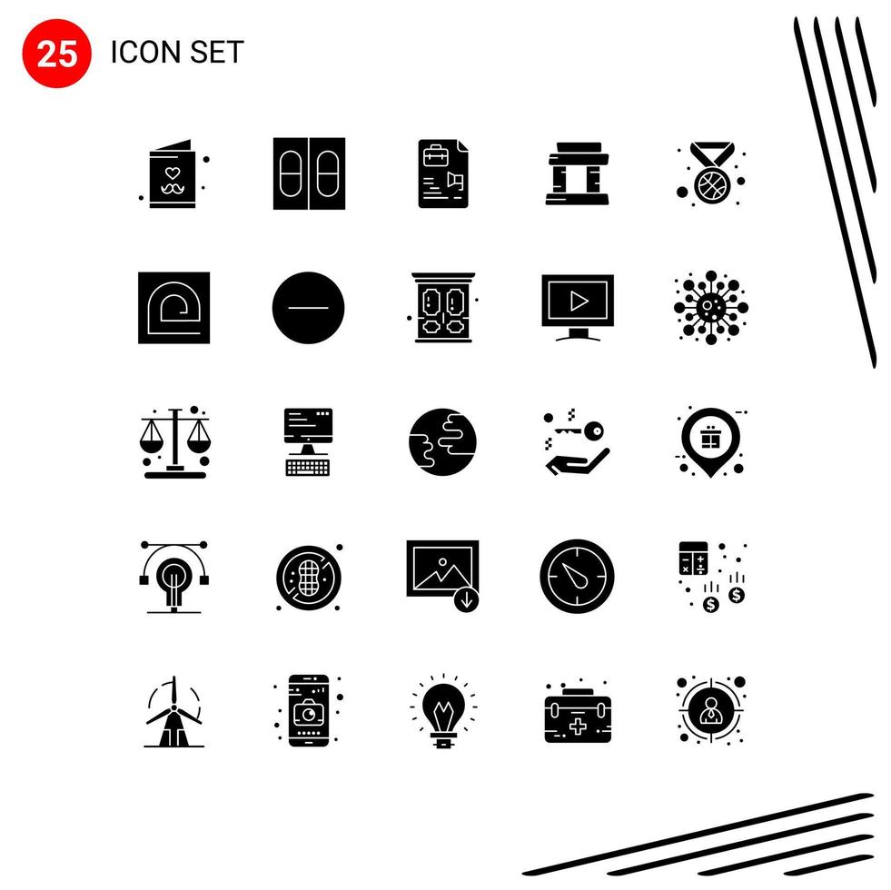 stock vektor ikon packa av 25 linje tecken och symboler för blockera medalj dokumentera tilldela paris redigerbar vektor design element