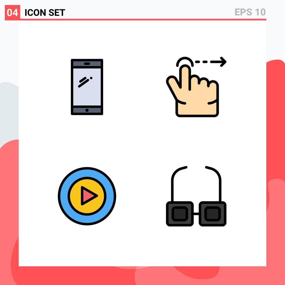 Gruppe von 4 modernen Filledline-Flachfarben, die für das Telefonspiel von Huawei-Gestenbrillen editierbare Vektordesign-Elemente eingestellt werden vektor