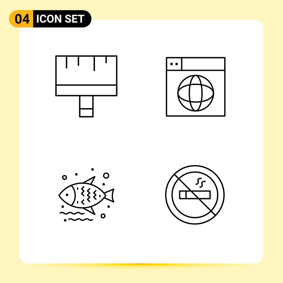 universelle Symbolsymbole Gruppe von 4 modernen Fillline-Flachfarben von Kunstfischwerkzeugen Internet Meer editierbare Vektordesign-Elemente vektor