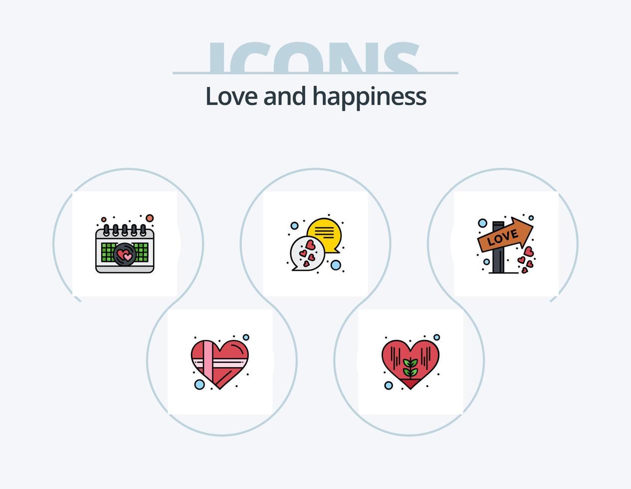 kärlek linje fylld ikon packa 5 ikon design. gåva. kärlek tecken. låda. kärlek logotyp. hjärta vektor