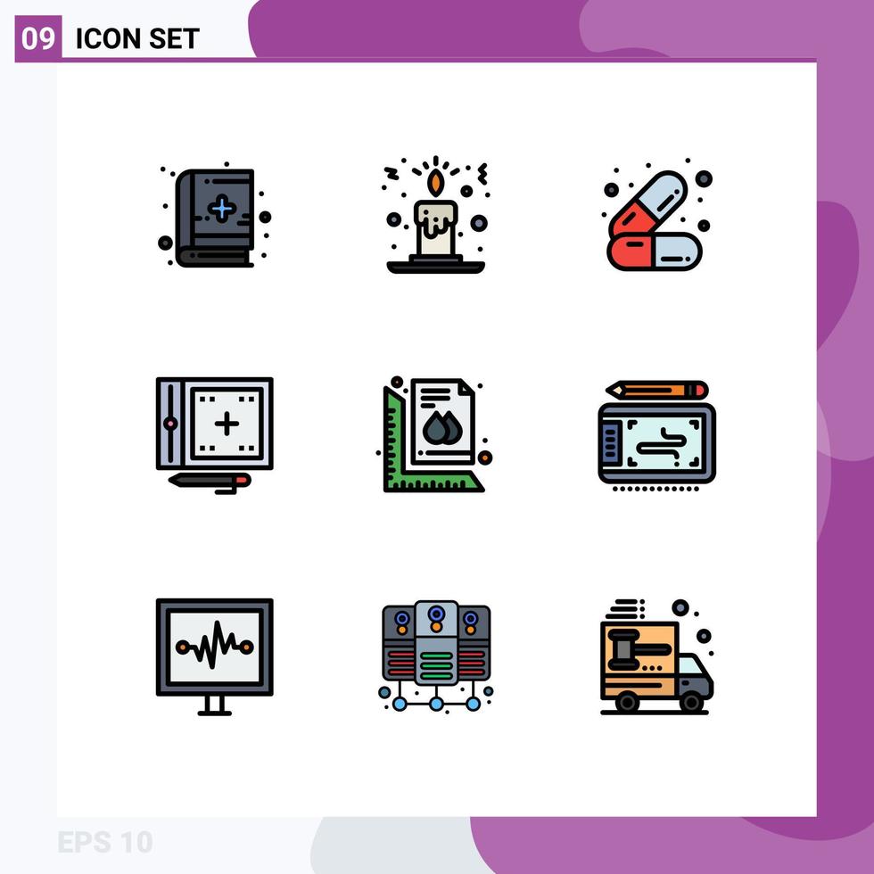 modern uppsättning av 9 fylld linje platt färger och symboler sådan som storlek mäta hälsa programmering utveckling redigerbar vektor design element