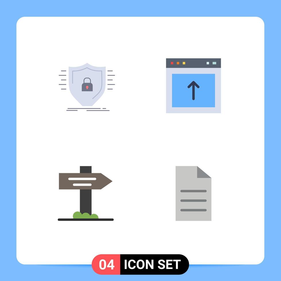 redigerbar vektor linje packa av 4 enkel platt ikoner av försvar riktning säkerhet browser pekare redigerbar vektor design element