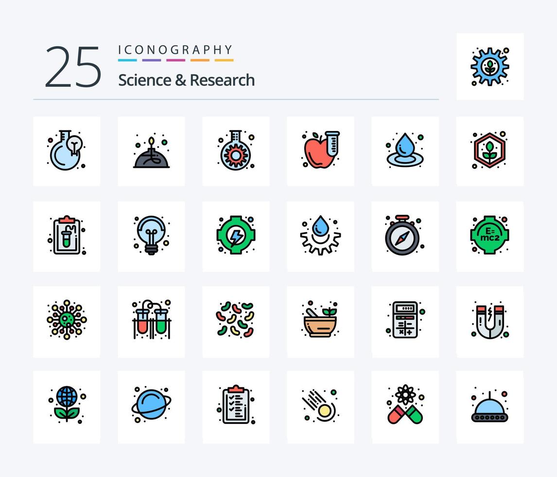 vetenskap 25 linje fylld ikon packa Inklusive släppa. rör. vetenskap. testa. rör vektor