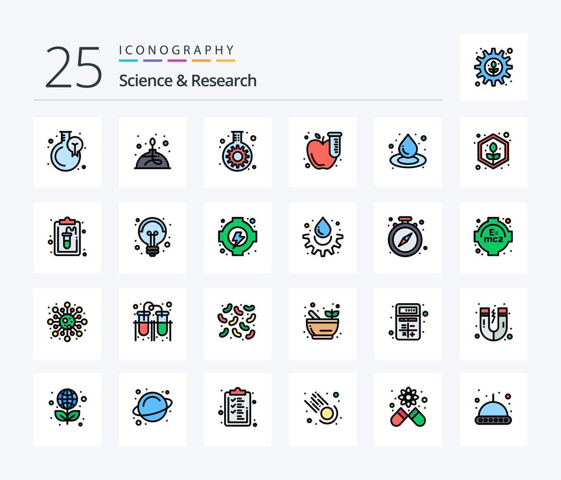 Wissenschaft 25 Zeilen gefülltes Icon Pack inklusive Drop. Rohr. Wissenschaft. Prüfung. Rohr vektor