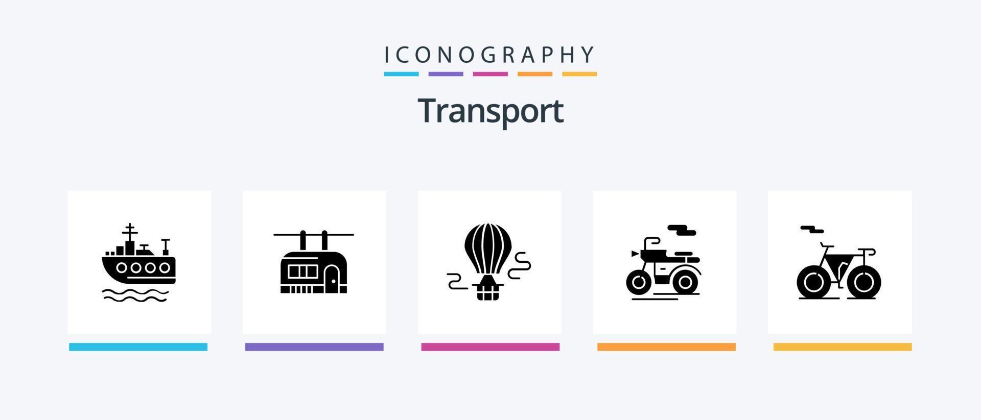 transport glyf 5 ikon packa Inklusive . översikt. ballong. cykel. skoter. kreativ ikoner design vektor