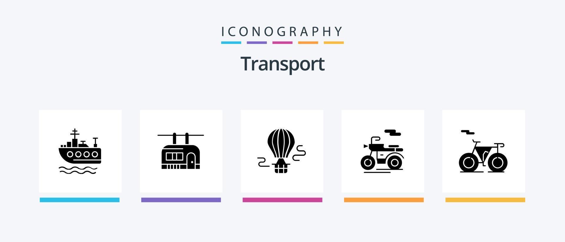 Transport Glyphe 5 Icon Pack inklusive . Gliederung. Ballon. Fahrrad. Roller. kreatives Symboldesign vektor