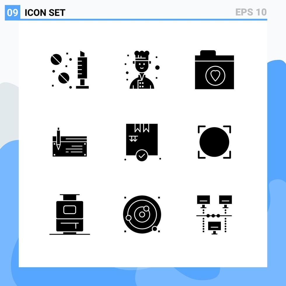 uppsättning av 9 vektor fast glyfer på rutnät för handla finansiell filer finansiera Bank redigerbar vektor design element