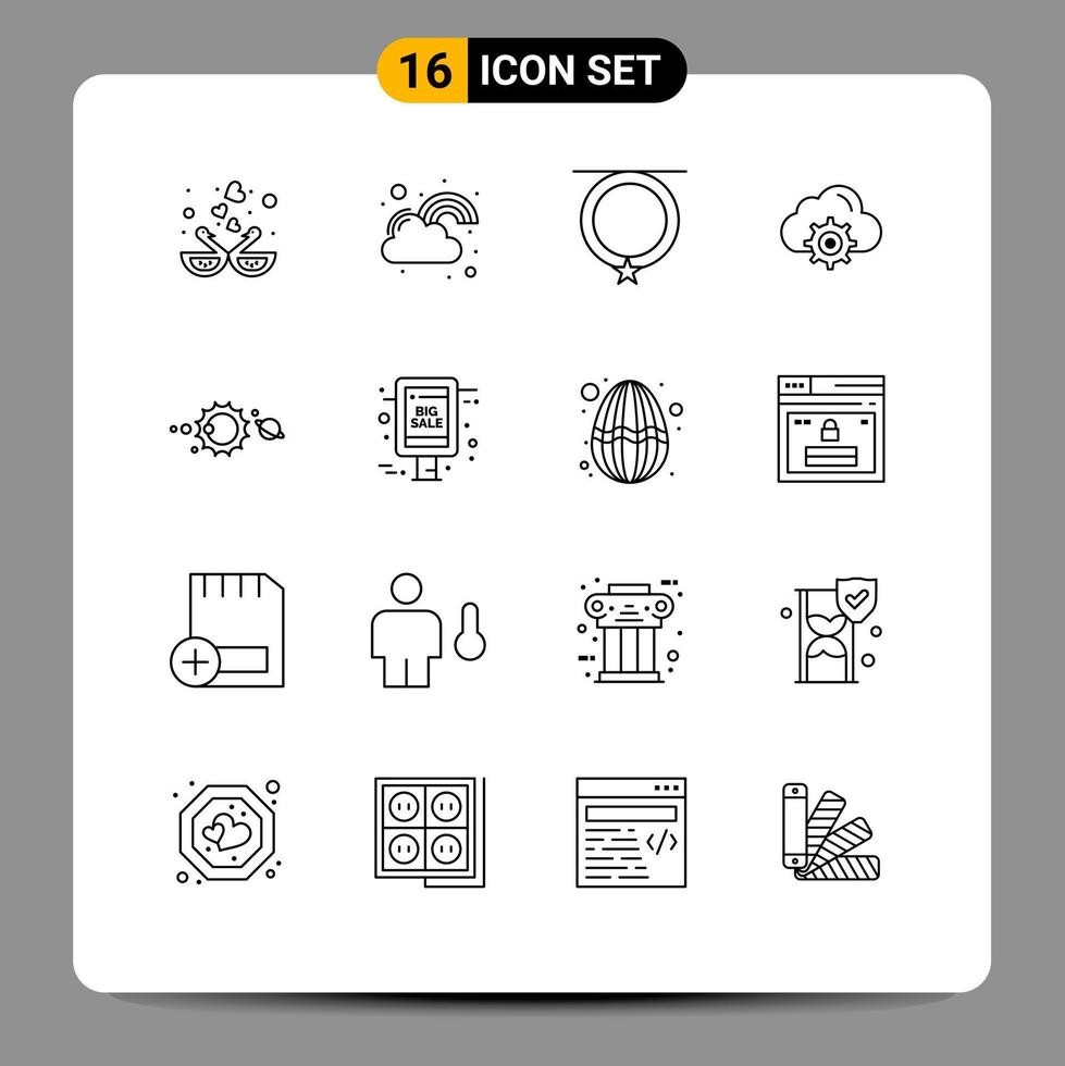 uppsättning av 16 modern ui ikoner symboler tecken för datoranvändning miljö tur moln mode redigerbar vektor design element