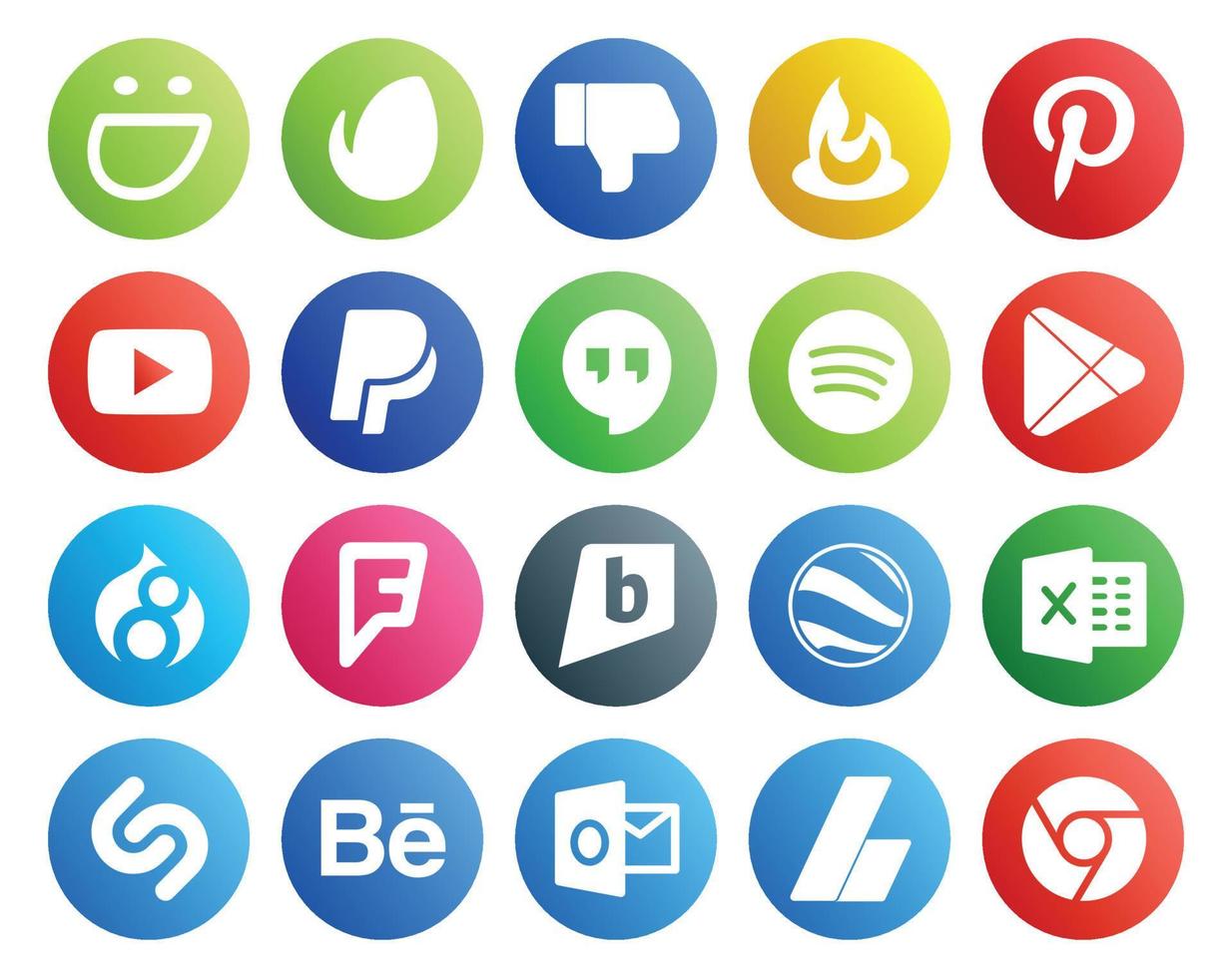 20 social media ikon packa Inklusive shazam Google jord hangouts brightkite drupal vektor