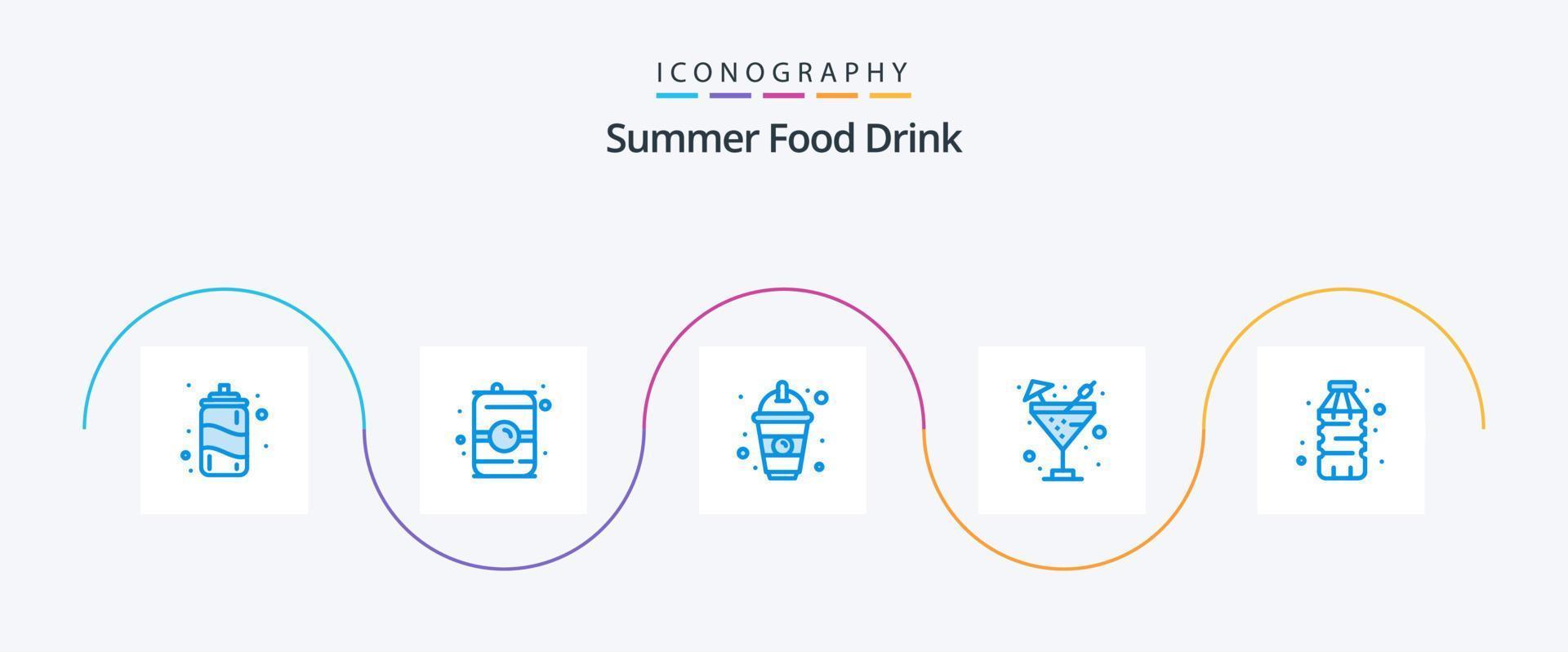Summer Food Drink Blue 5 Icon Pack inklusive Essen. Flasche. Getränk. Wasser. Lebensmittel vektor