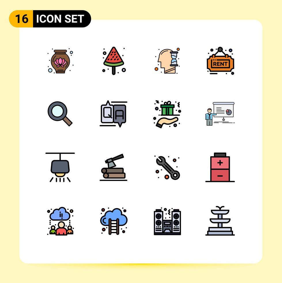 Stock Vector Icon Pack mit 16 Zeilenzeichen und Symbolen für Find Search Time Lupe Miete editierbare kreative Vektordesign-Elemente