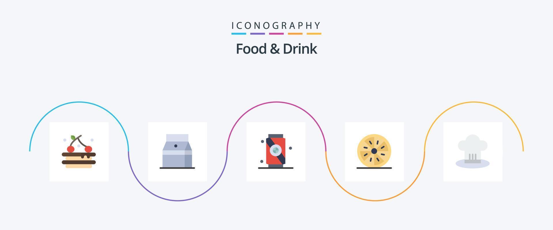 mat och dryck platt 5 ikon packa Inklusive skiva. frukt. mjölk. mat. vektor