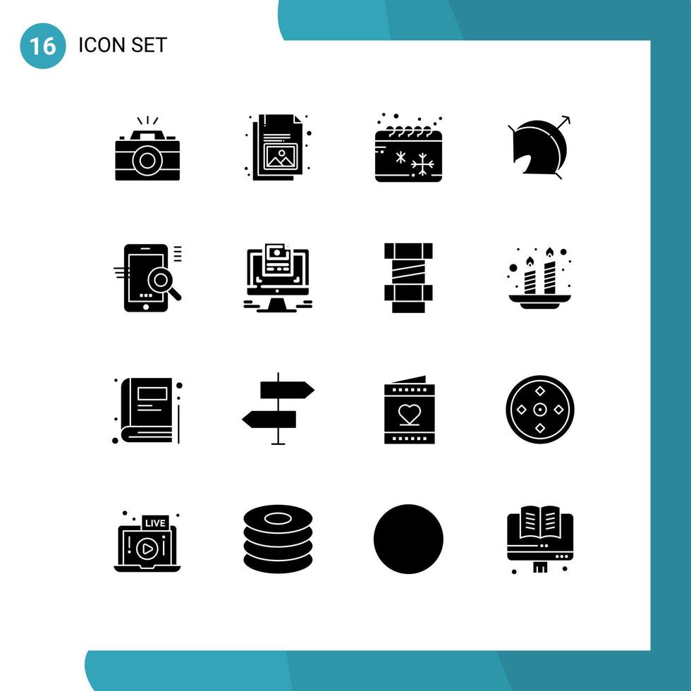 uppsättning av 16 vektor fast glyfer på rutnät för Sök punkt kalender mål bågskytte redigerbar vektor design element