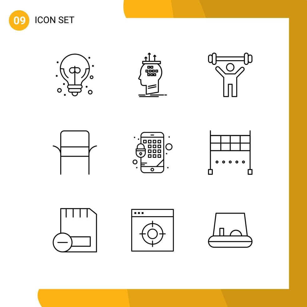 mobil gränssnitt översikt uppsättning av 9 piktogram av kryptering Hem tänkande möbel vikt redigerbar vektor design element