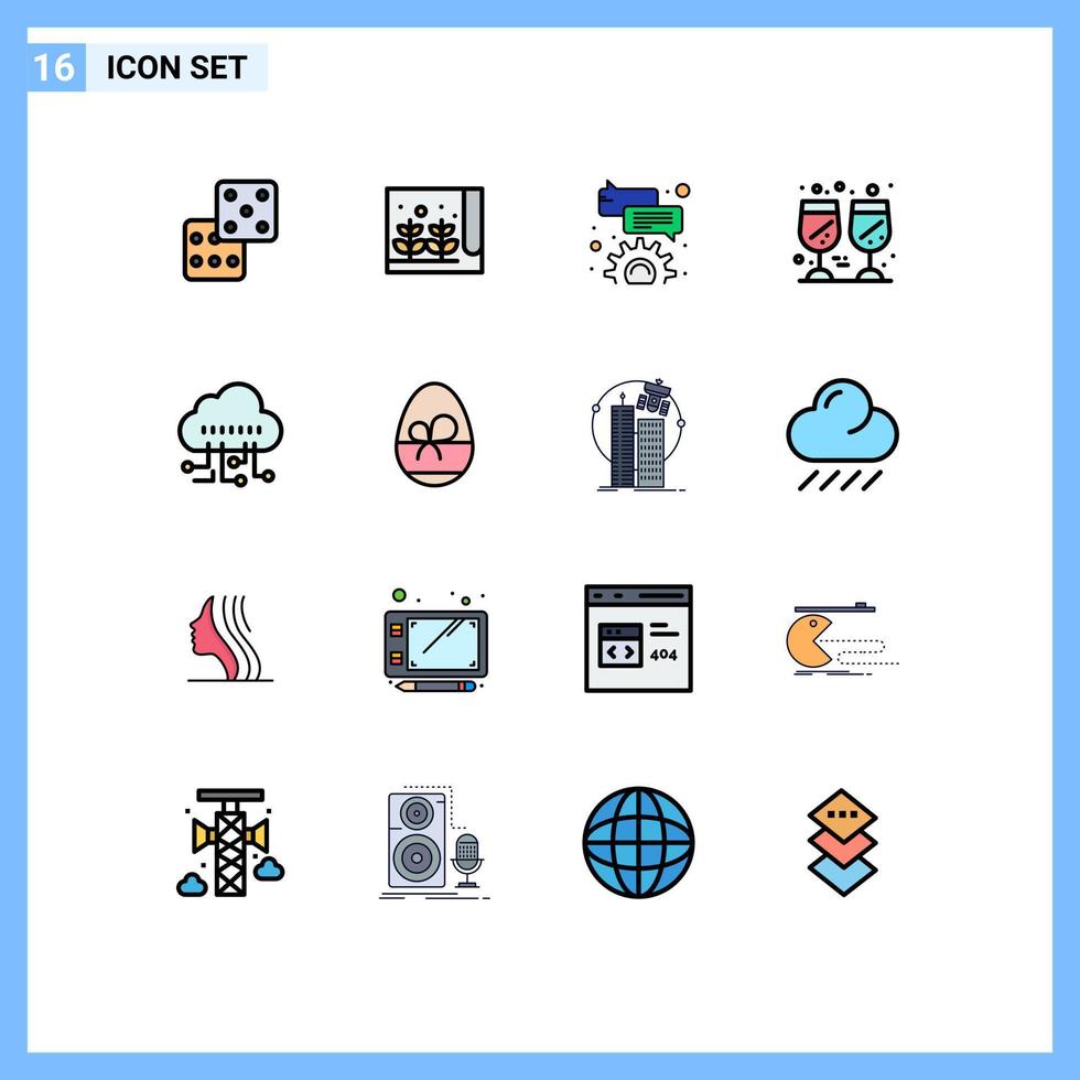 användare gränssnitt packa av 16 grundläggande platt Färg fylld rader av ägg klara av kommentar data vin redigerbar kreativ vektor design element