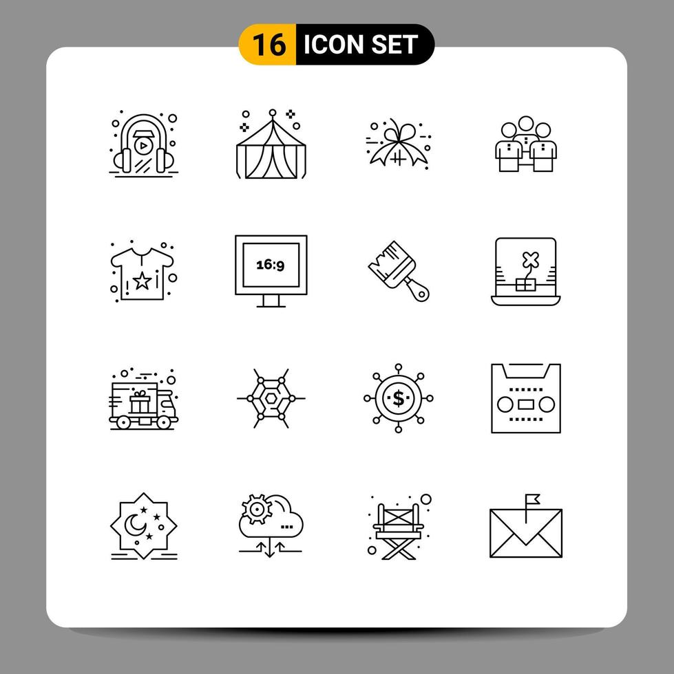 piktogram uppsättning av 16 enkel konturer av arbetsgrupp skydd rabatt människor företag redigerbar vektor design element