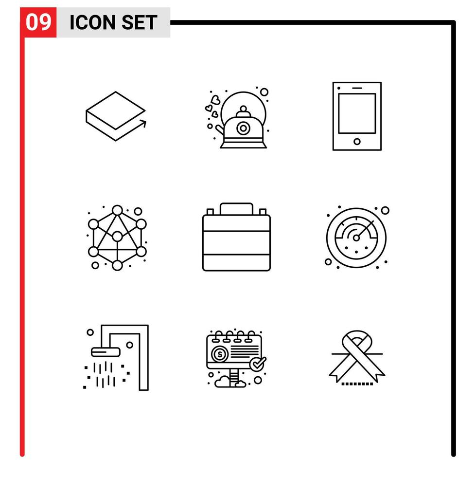 mobil gränssnitt översikt uppsättning av 9 piktogram av fall nätverk pott hierarki läsplatta redigerbar vektor design element
