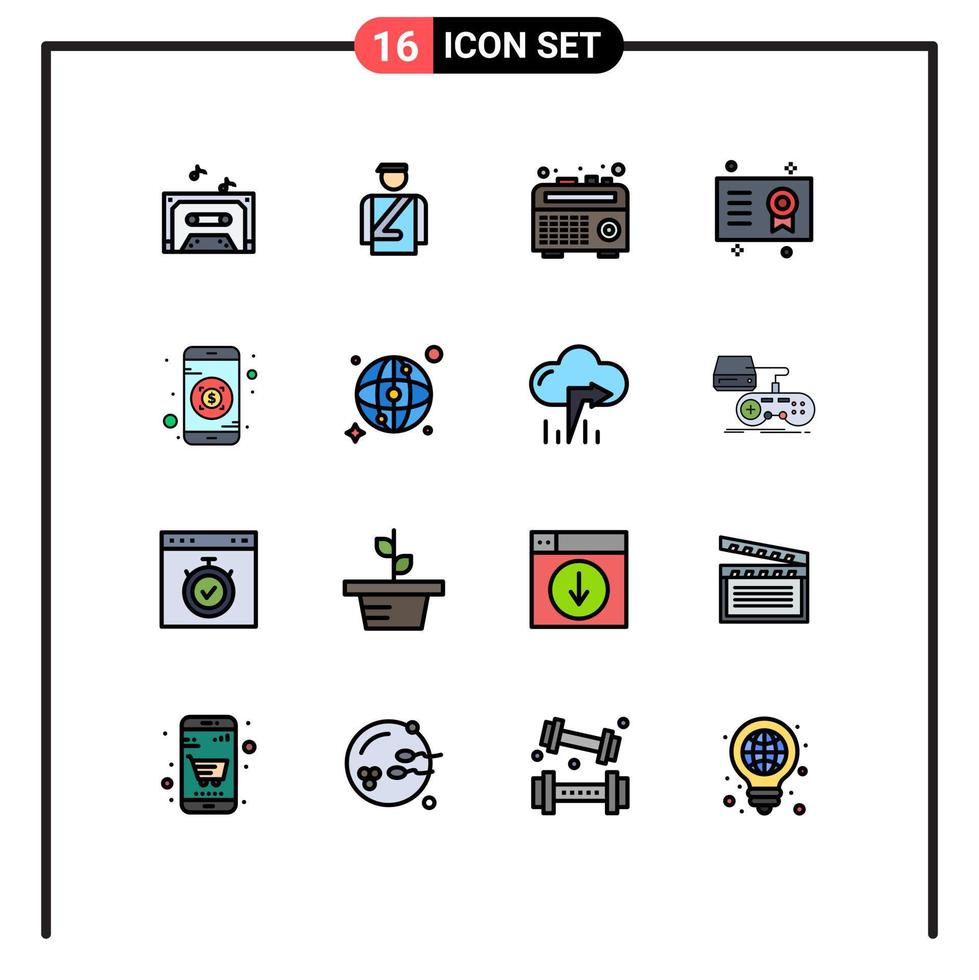 uppsättning av 16 modern ui ikoner symboler tecken för mobil bank radio diplom certifikat redigerbar kreativ vektor design element