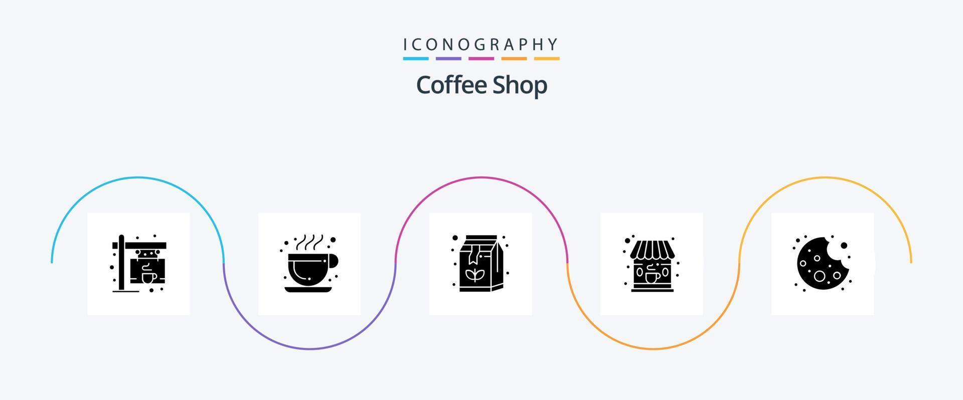 Coffeeshop Glyph 5 Icon Pack inklusive . Plätzchen. Kasten. beissen. Kaffee vektor