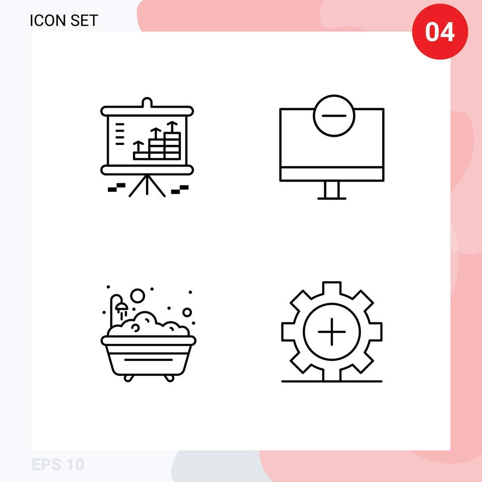 4-Linien-Konzept für Websites, mobile und Apps Analyse-Monitor-Grafikgeräte Badewanne editierbare Vektordesign-Elemente vektor