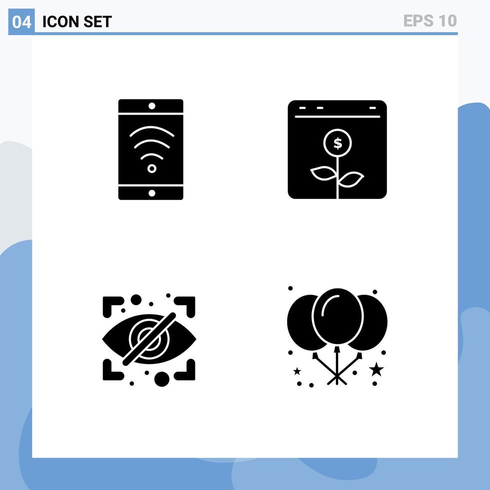 uppsättning av 4 kommersiell fast glyfer packa för mobil öga bank finansiell säkerhet redigerbar vektor design element