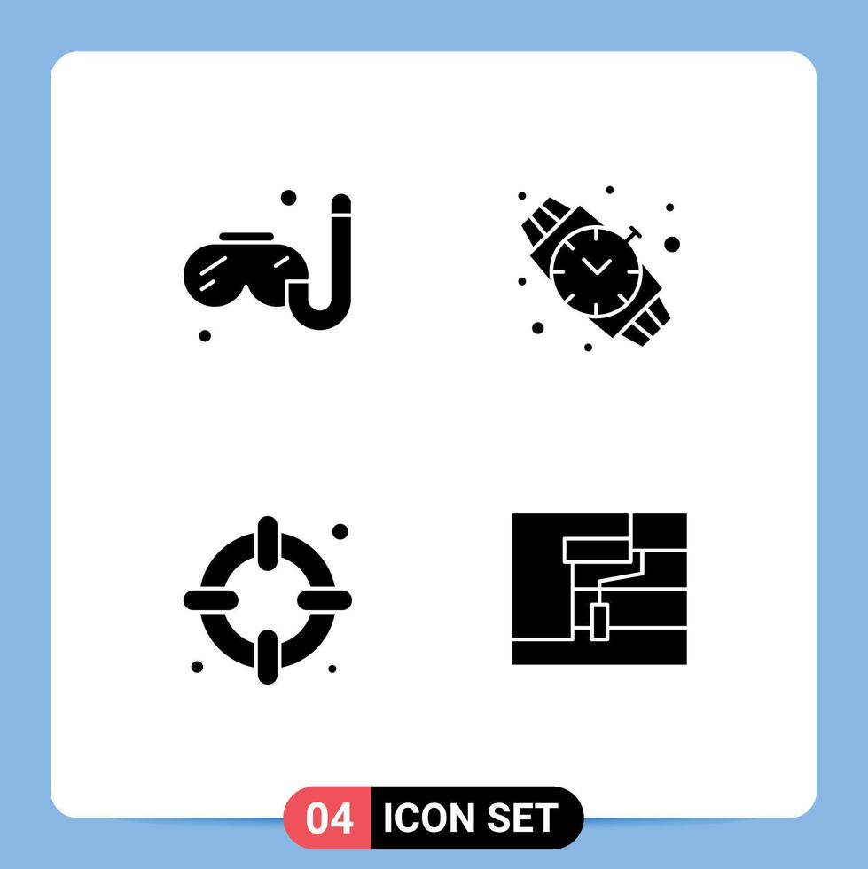 Gruppe solider Glyphen Zeichen und Symbole für Schwimmbau Handuhr Versicherungswalze editierbare Vektordesign-Elemente vektor