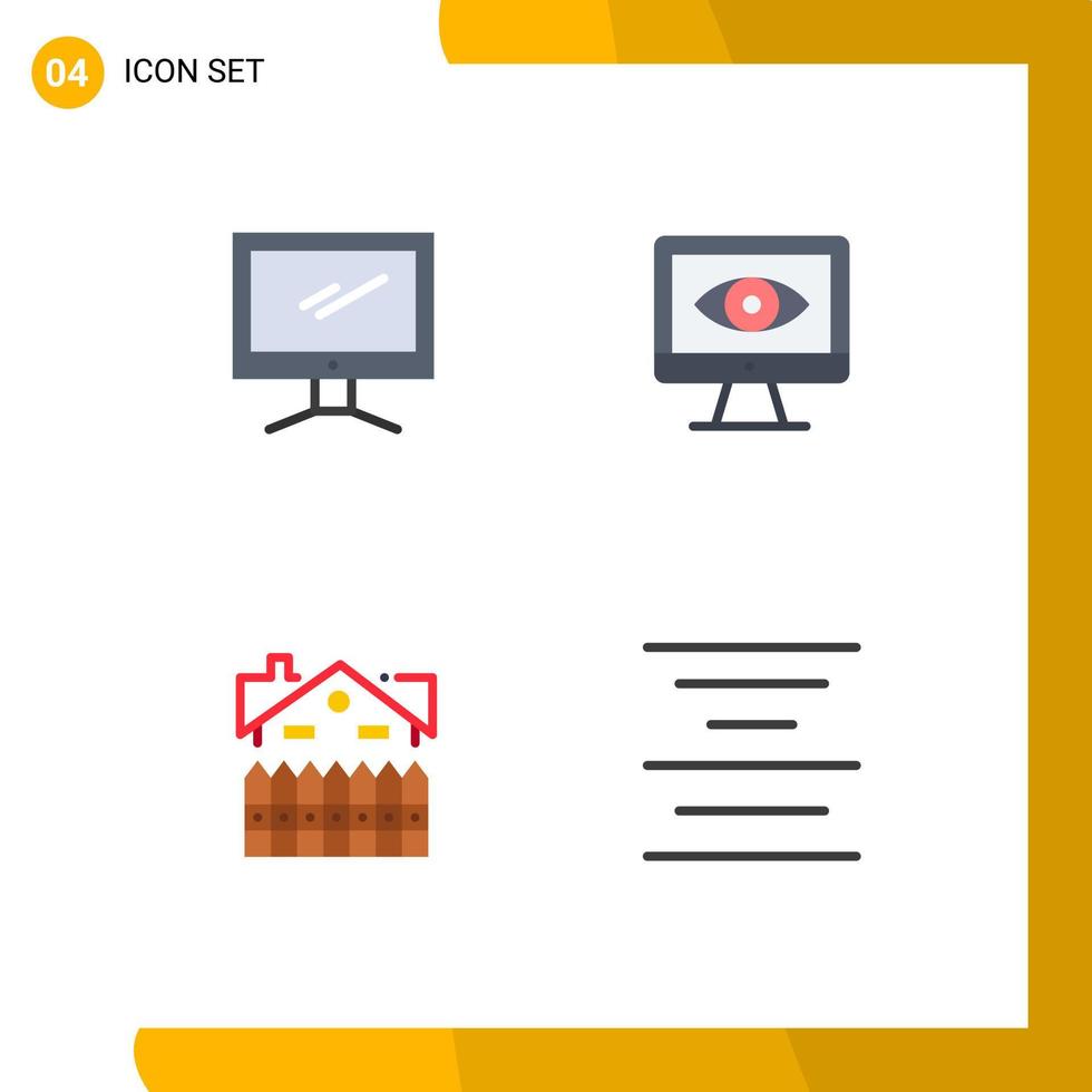 4 universelle flache Symbole für Web- und mobile Anwendungen Computergebäude imac Sicherheitszaun editierbare Vektordesign-Elemente vektor