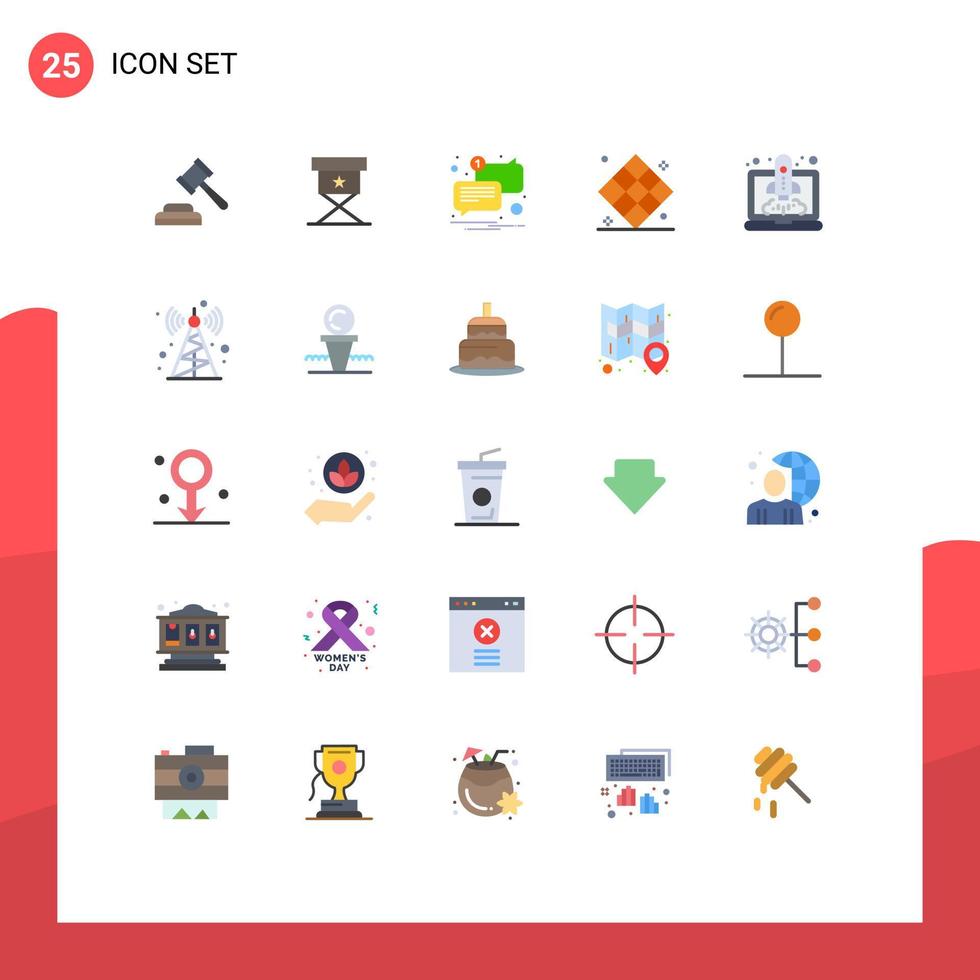 mobil gränssnitt platt Färg uppsättning av 25 piktogram av öka farten lyft meddelande rekreation spel redigerbar vektor design element