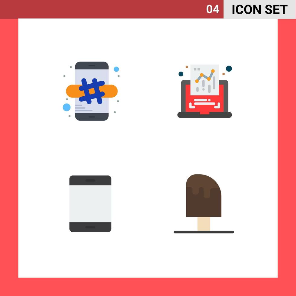 Bearbeitbares Vektorlinienpaket mit 4 einfachen flachen Symbolen von Hashtag-Geräten, mobile Grafikhardware, bearbeitbare Vektordesign-Elemente vektor
