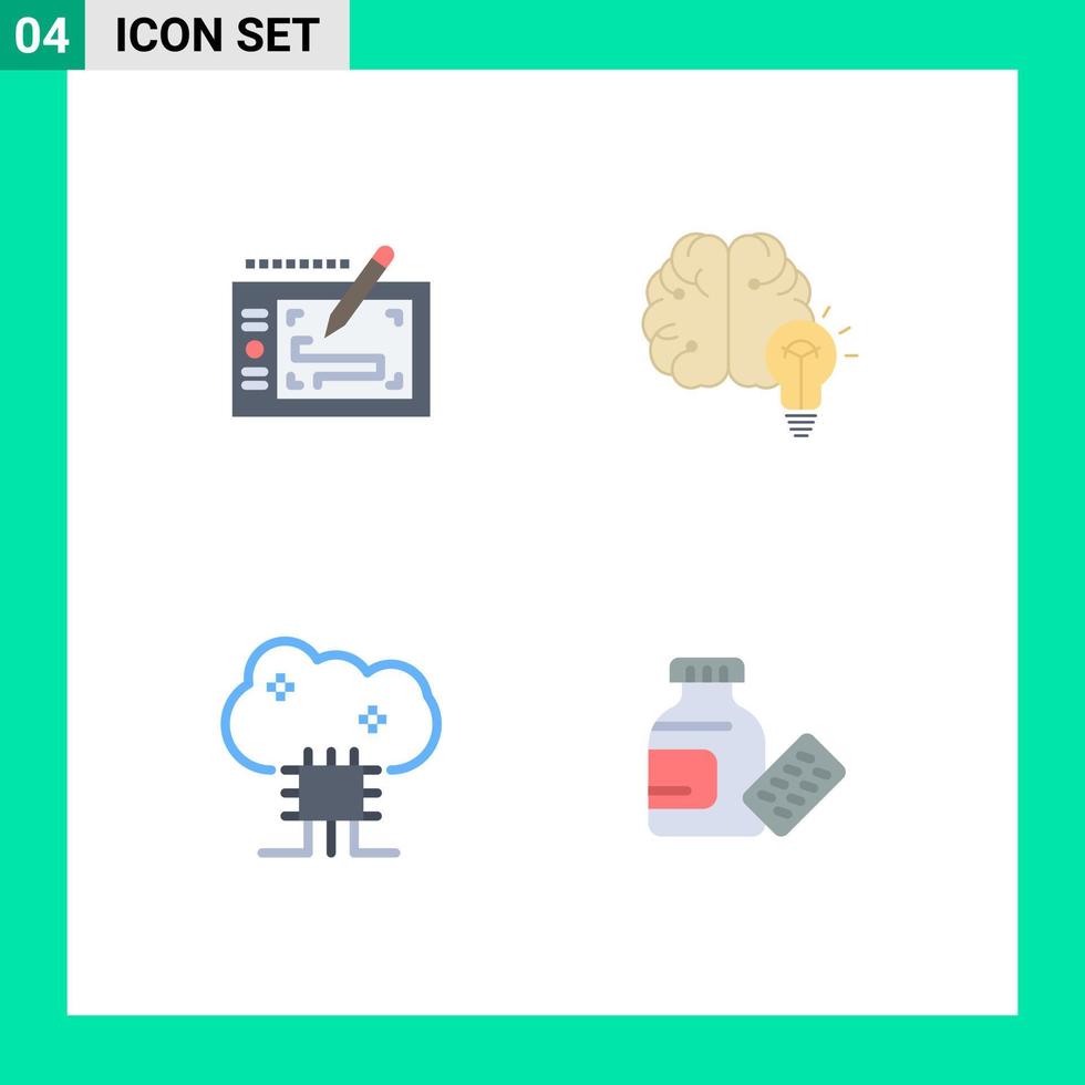 uppsättning av 4 vektor platt ikoner på rutnät för läsplatta moln baserad tjänster layout hjärna moln nätverkande redigerbar vektor design element