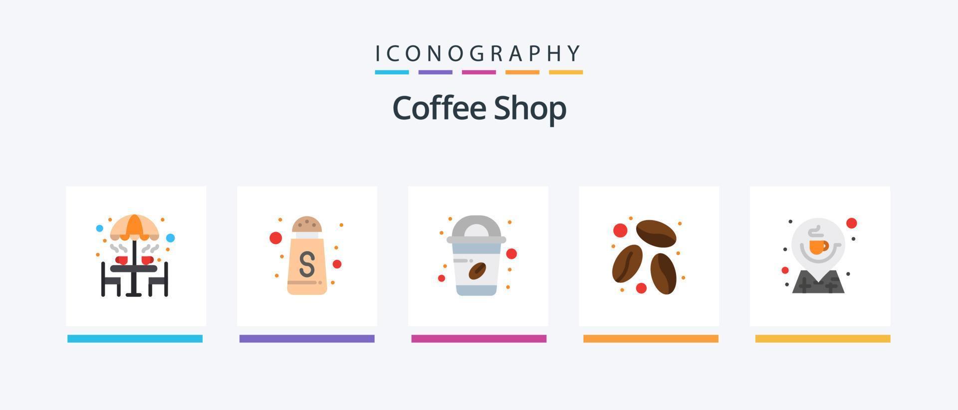 Coffee Shop Flat 5 Icon Pack inklusive Standort. Tasse. Kaffee. Kaffee. Kaffee. kreatives Symboldesign vektor