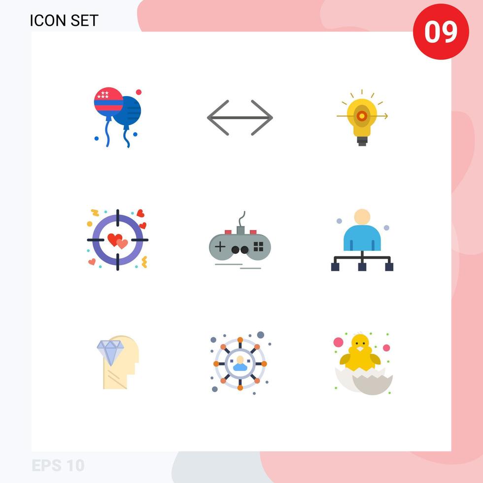 9 universell platt färger uppsättning för webb och mobil tillämpningar xbox joystick Glödlampa mål hjärta redigerbar vektor design element