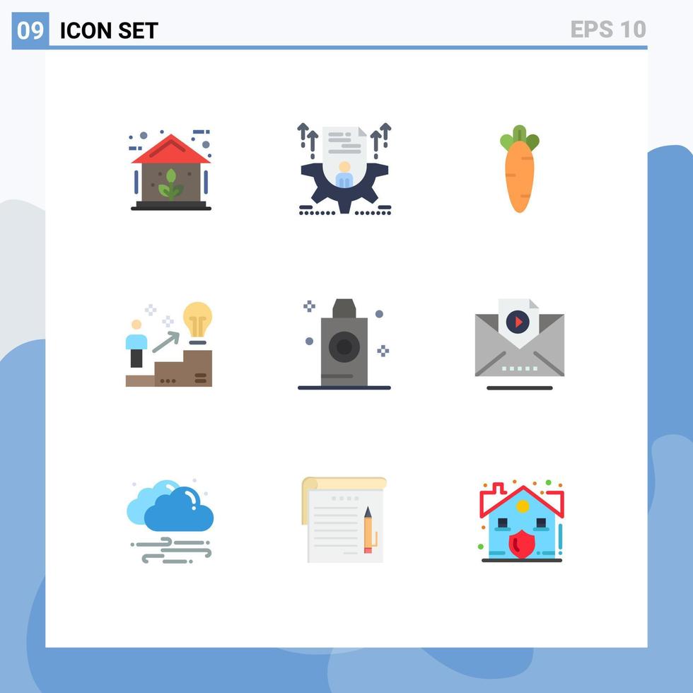 universelle Symbolsymbole Gruppe von 9 modernen flachen Farben der Lösung Benutzer konfigurieren Erfolg Natur editierbare Vektordesign-Elemente vektor