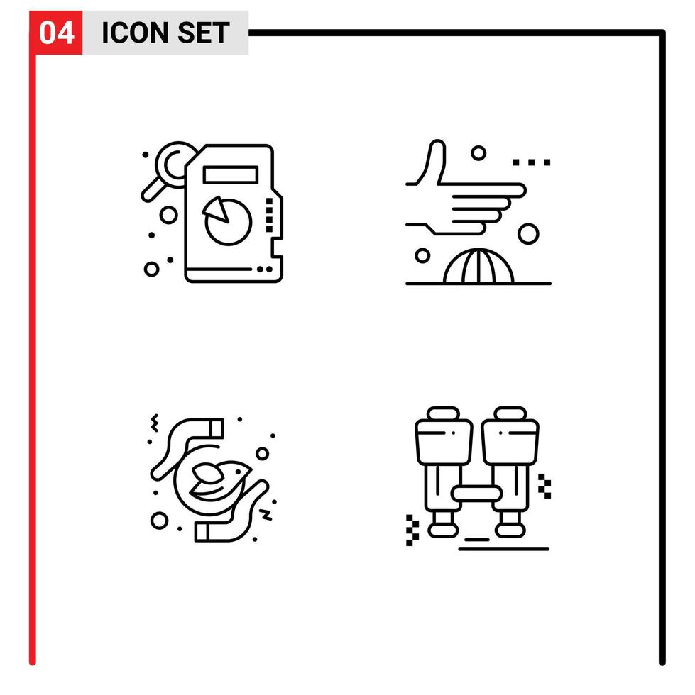 Packung mit 4 modernen Filledline-Flachfarben Zeichen und Symbolen für Web-Printmedien wie beschreibende Statistiken Freiheit Deal International Reinheit editierbare Vektordesign-Elemente vektor