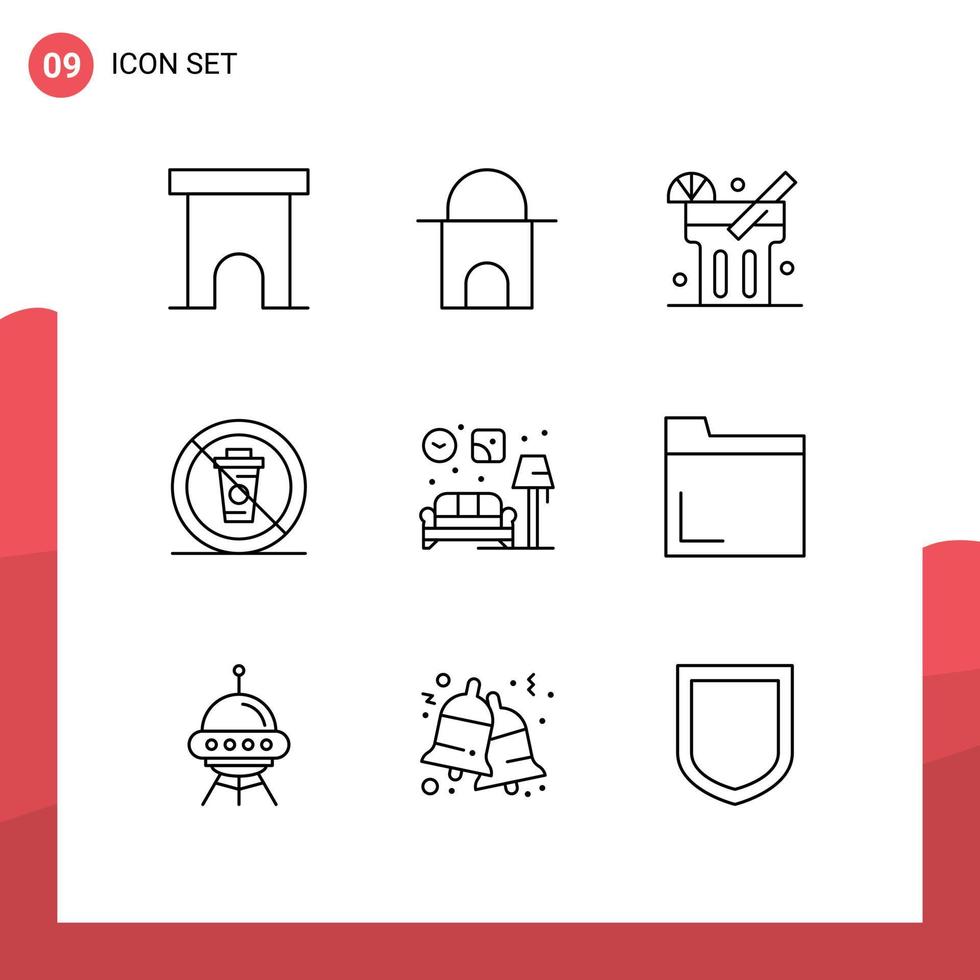 9 thematische Vektorumrisse und bearbeitbare Symbole von Zuhause, kein Moschee-Essen und bearbeitbare Vektordesign-Elemente vektor