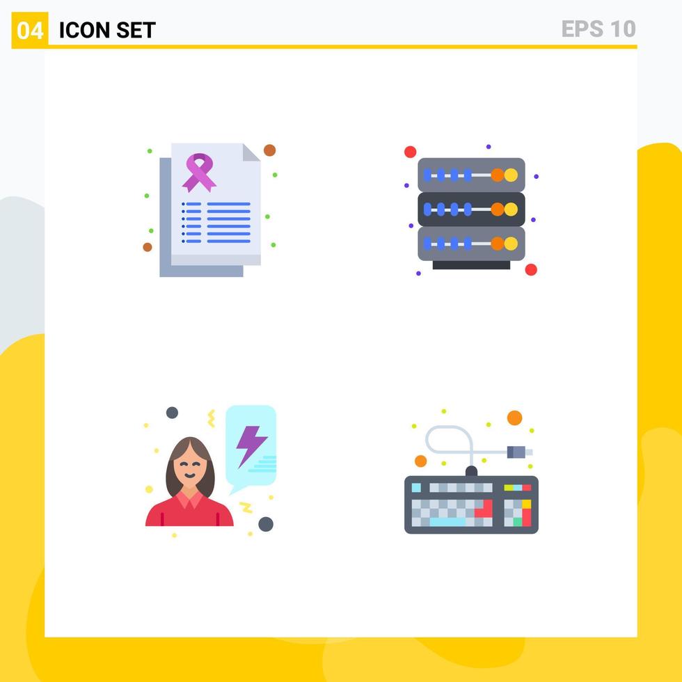 grupp av 4 platt ikoner tecken och symboler för Rapportera kvinnor cancer tecken server dator redigerbar vektor design element