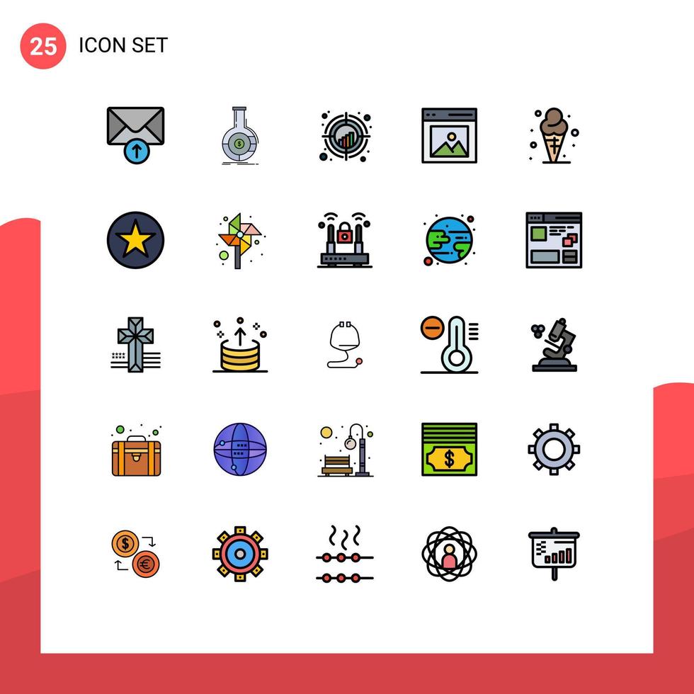 25 universell gefüllte flache Farbzeichen Symbole der Benutzeroberfläche Diagramminhalt Trend editierbare Vektordesign-Elemente vektor
