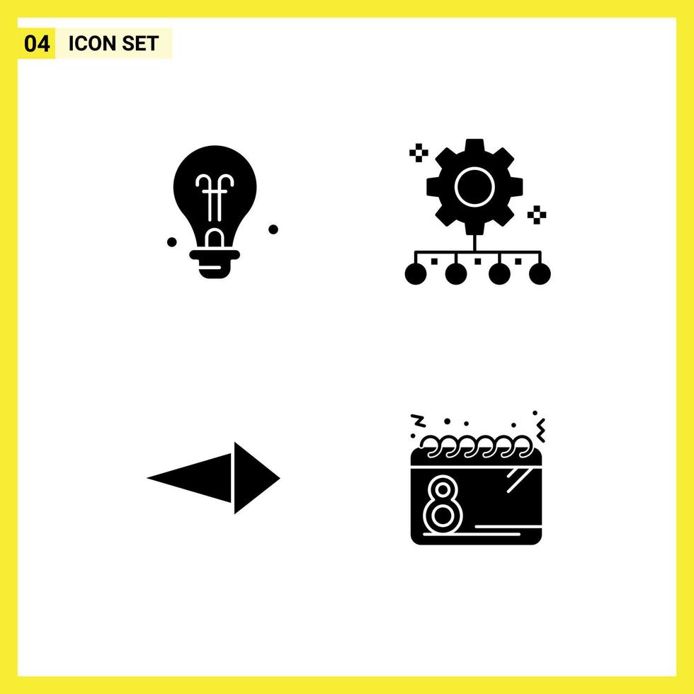 Gruppe von 4 soliden Glyphenzeichen und Symbolen für Birnenrechte Autorität Verantwortung Arbeitsmanagement Kalender editierbare Vektordesign-Elemente vektor