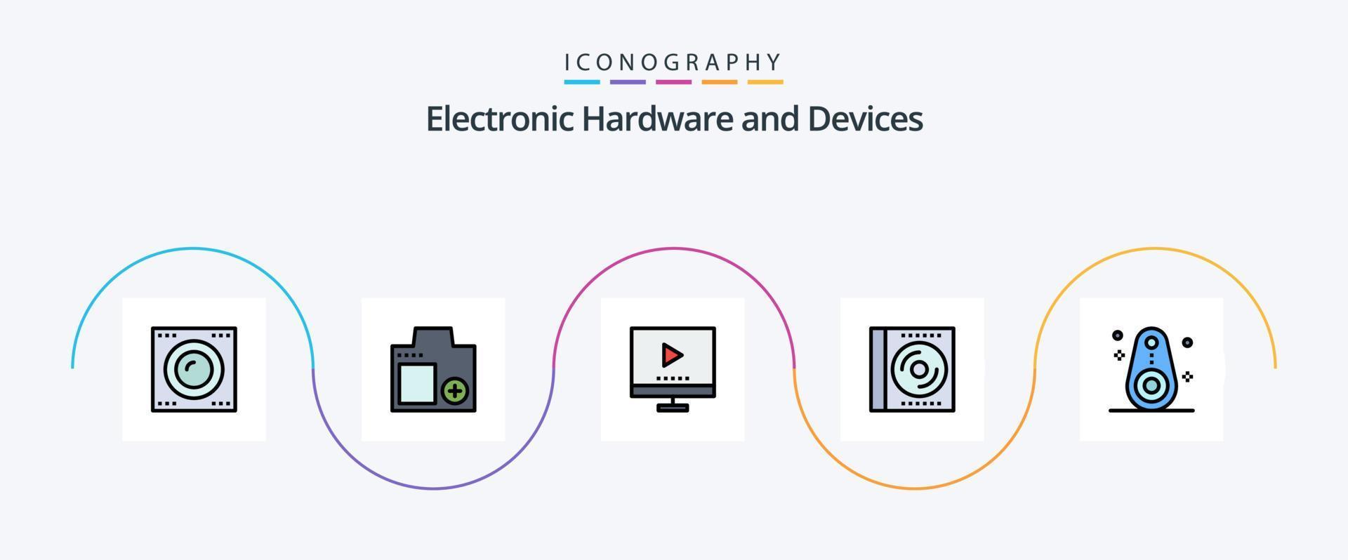 enheter linje fylld platt 5 ikon packa Inklusive digital. CD. fotografera. blu stråle. TV vektor